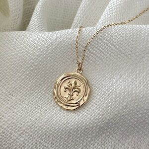 14k gold filled Fleur de Lis coin necklace
